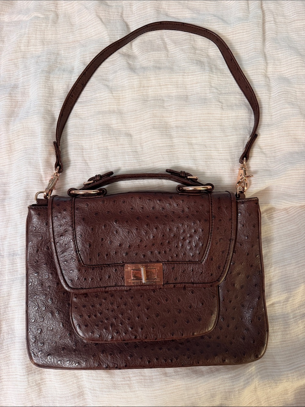 Rebecca Minkoff Textured Dark Brown Satchel with Top Handle and Detachable Strap